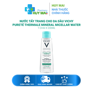 Nước Tẩy Trang Cho Da Dầu Vichy Pureté Thermale Mineral Micellar Water Chai 200ml